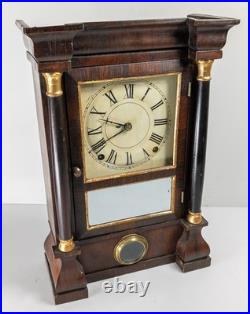 Antique American Seth Thomas Rosewood Veneer Column Shelf Clock Great Look