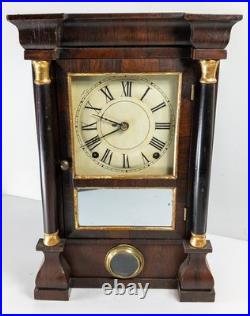 Antique American Seth Thomas Rosewood Veneer Column Shelf Clock Great Look