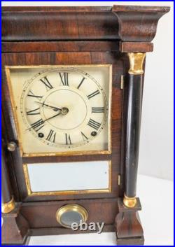 Antique American Seth Thomas Rosewood Veneer Column Shelf Clock Great Look