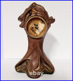 Antique Art Nouveau Bronze Lady Clock By Seth Thomas #c1