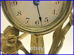Antique Art Nouveau Seth Thomas Mantel Clock Bronzed Gilt Figural Fairy Cherub