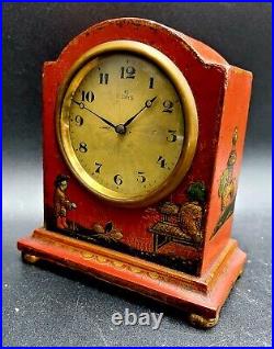 Antique Asian Motif 1880's 8 Day Hand Painted European Mantel Shelf Clock