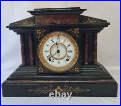 Antique Black & Gold Seth Thomas 1800's Slate Mantle Clock. Runs Nice