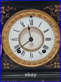 Antique Black & Gold Seth Thomas 1800's Slate Mantle Clock. Runs Nice