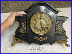 Antique Brass Seth Thomas Mantel Clock Rare With Key