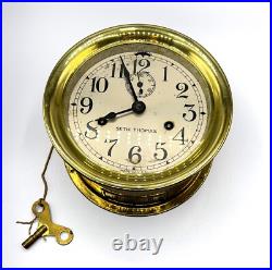 Antique Brass Ship's Maritime Clock + Key by Seth Thomas USA circa 1910 Antique Brass Ship's Maritime Clock + Key by Seth Thomas USA circa 1910