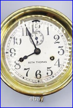 Antique Brass Ship's Maritime Clock + Key by Seth Thomas USA circa 1910 Antique Brass Ship's Maritime Clock + Key by Seth Thomas USA circa 1910