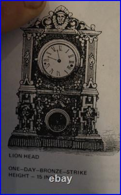 Antique C 1860 American Clock Co LION HEAD Iron Front Mantle Clock SEE VIDEO Antique C 1860 American Clock Co LION HEAD Iron Front Mantle Clock SEE VIDEO