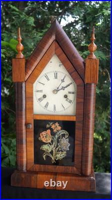 Antique C 1870 New Haven Rosewood Finish Steeple Mantle Clock SEE VIDEO RUNS Antique C 1870 New Haven Rosewood Finish Steeple Mantle Clock SEE VIDEO RUNS