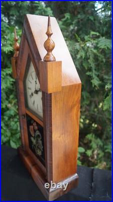 Antique C 1870 New Haven Rosewood Finish Steeple Mantle Clock SEE VIDEO RUNS Antique C 1870 New Haven Rosewood Finish Steeple Mantle Clock SEE VIDEO RUNS