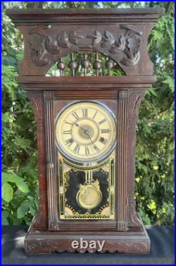 Antique C 1880 New Haven Mantle Parlor Alarm Clock VIDEO UNUSUAL VERY FANCY