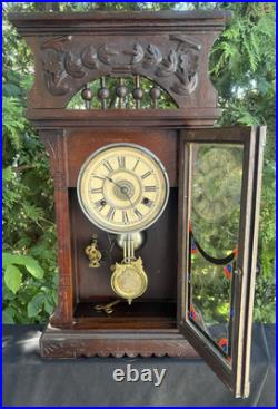 Antique C 1880 New Haven Mantle Parlor Alarm Clock VIDEO UNUSUAL VERY FANCY
