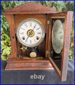 Antique C 1932 Sessions Gable #3 Cabinet Mantle Clock With ALARM SEE VIDEO