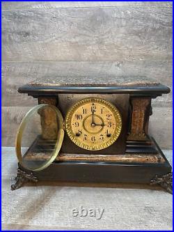Antique Circa 1889 Seth Thomas Adamantine & Ebony Mantle Clock