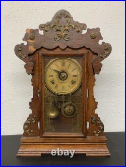 Antique Circa 1906-7 Seth Thomas Metal Series #4 Oak Parlor Clock Working