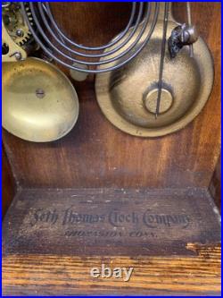 Antique Circa 1906-7 Seth Thomas Metal Series #4 Oak Parlor Clock Working