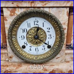 Antique Faux Marble Mantel Clock 6 Pillars Seth Thomas Style WORKING WITH KEY