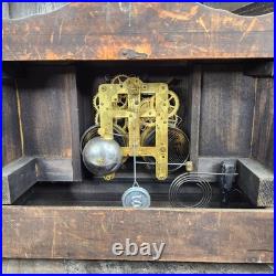 Antique Faux Marble Mantel Clock 6 Pillars Seth Thomas Style WORKING WITH KEY