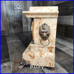 Antique Faux Marble Mantel Clock 6 Pillars Seth Thomas Style WORKING WITH KEY