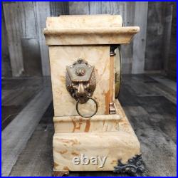 Antique Faux Marble Mantel Clock 6 Pillars Seth Thomas Style WORKING WITH KEY