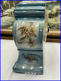 Antique Gilbert No. 411 Porcelain Blue Mantle Clock Chimes