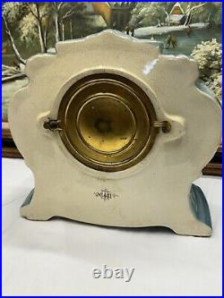 Antique Gilbert No. 411 Porcelain Blue Mantle Clock Chimes