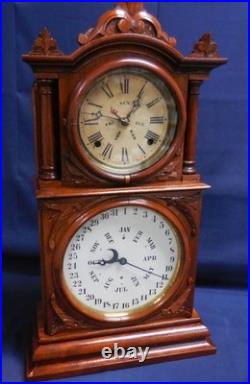Antique Mantel/shelf Clock E Ingraham Double Dial Calendar Walnut 8 Day T/s Antique Mantel/shelf Clock E Ingraham Double Dial Calendar Walnut 8 Day T/s