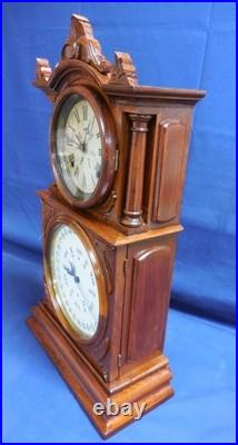 Antique Mantel/shelf Clock E Ingraham Double Dial Calendar Walnut 8 Day T/s Antique Mantel/shelf Clock E Ingraham Double Dial Calendar Walnut 8 Day T/s