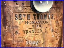 Antique Old Seth Thomas Thomaston CT Birds Large Mantle Clock w Weights Parts