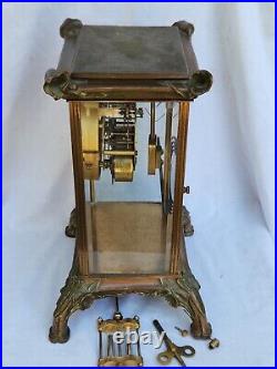 Antique Ornate Bronze Seth Thomas Mantle Carriage Clock Mercury Pendulum 48N Mov