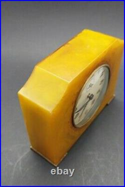 Antique Rare Bakelite Catalin Yellow Alarm Clock Seth Thomas Marbled