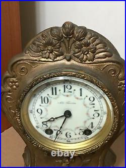 Antique Rare Seth Thomas Art Nouveau Cast Metal Clock With Flower Decorations