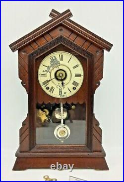 Antique Rare Seth Thomas Detroit 8 Day Mantle Shelf Table Clock Bell Strike