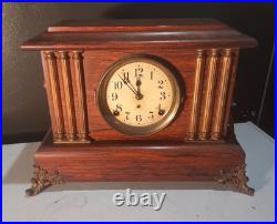 Antique Rosewood Seth Thomas 6 column Adamantine Mantle Clock Working Condition