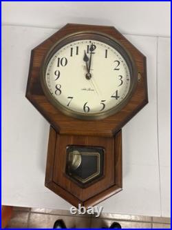 Antique SETH THOMAS 123c Oak Octagon Drop School Regulator Wall Clock WORKING