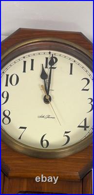 Antique SETH THOMAS 123c Oak Octagon Drop School Regulator Wall Clock WORKING