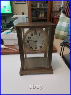 Antique SETH THOMAS Brass & Glass Crystal Regulator Double Door Clock Untouched