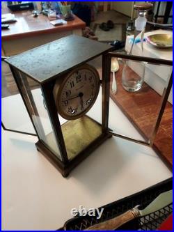 Antique SETH THOMAS Brass & Glass Crystal Regulator Double Door Clock Untouched