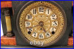 Antique SETH THOMAS Green Faux Marble ADAMANTINE Mantel Clock Gong & Bell READ