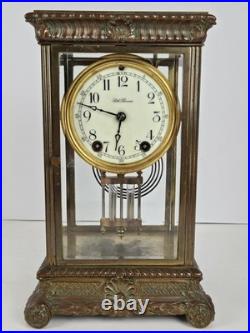 Antique SETH THOMAS Large Ornate Victorian Brass & Glass Crystal Regulator Clock
