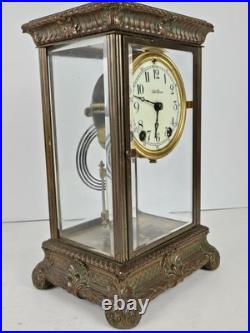 Antique SETH THOMAS Large Ornate Victorian Brass & Glass Crystal Regulator Clock