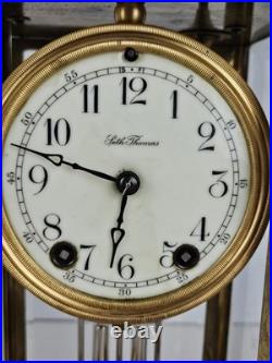 Antique SETH THOMAS Large Ornate Victorian Brass & Glass Crystal Regulator Clock
