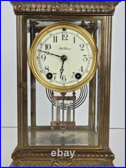 Antique SETH THOMAS Large Ornate Victorian Brass & Glass Crystal Regulator Clock