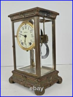 Antique SETH THOMAS Large Ornate Victorian Brass & Glass Crystal Regulator Clock