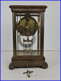 Antique SETH THOMAS Large Ornate Victorian Brass & Glass Crystal Regulator Clock