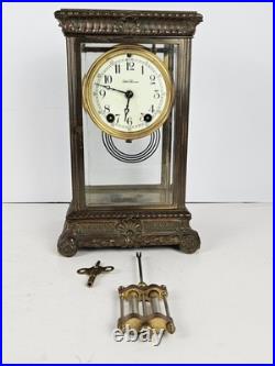 Antique SETH THOMAS Large Ornate Victorian Brass & Glass Crystal Regulator Clock