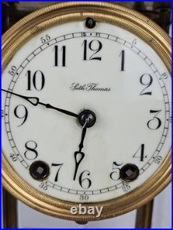 Antique SETH THOMAS Large Ornate Victorian Brass & Glass Crystal Regulator Clock