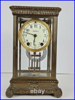 Antique SETH THOMAS Large Ornate Victorian Brass & Glass Crystal Regulator Clock