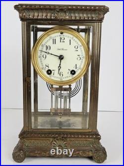 Antique SETH THOMAS Large Ornate Victorian Brass & Glass Crystal Regulator Clock