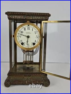 Antique SETH THOMAS Large Ornate Victorian Brass & Glass Crystal Regulator Clock